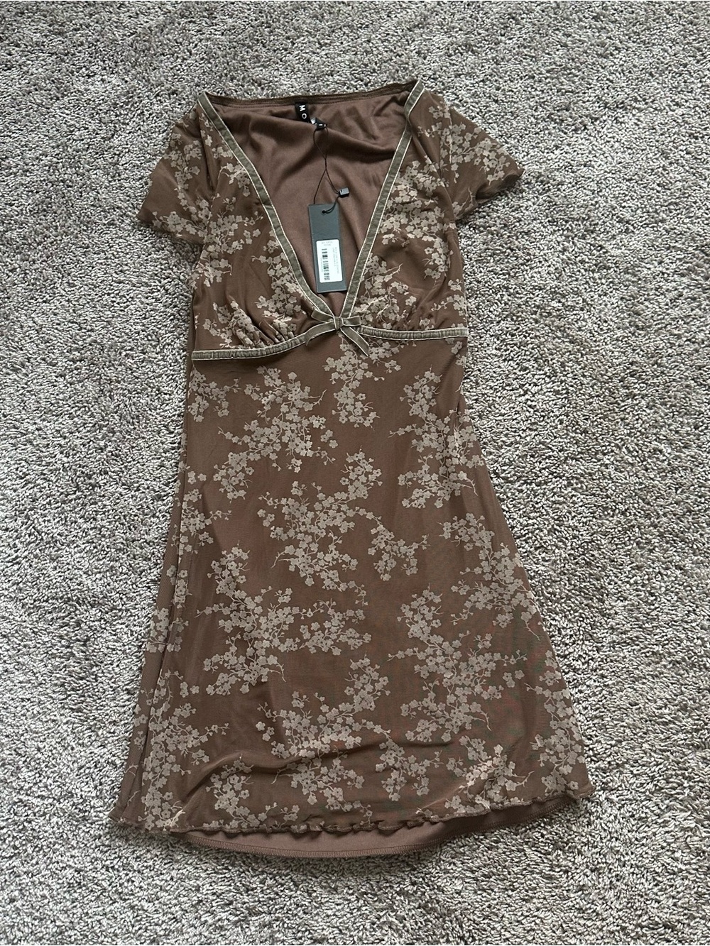 Motel Rocks Brown Floral Tie-Front Mini Dress - Picture 2 of 4